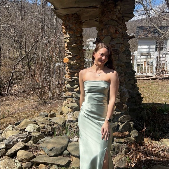 Elegant Strapless Green Dress - Paityn Strapless Maxi Dress by ALTAR’D STATE - Picture 5 of 6